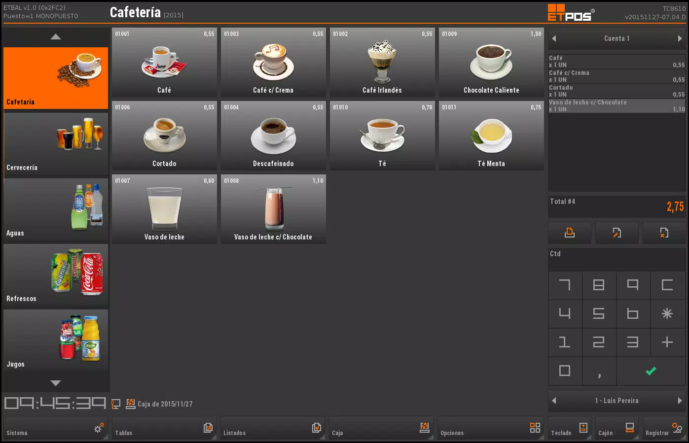 Pantalla Principal TPV ETPOS Software
